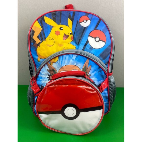 Pokemon Handbags - Pokemon Pikachu Rowlet Litten Popplio Backpack w/Detachable Poke Ball Lunch Box